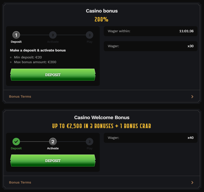 Bonus activation at Wildsino casino in Canada