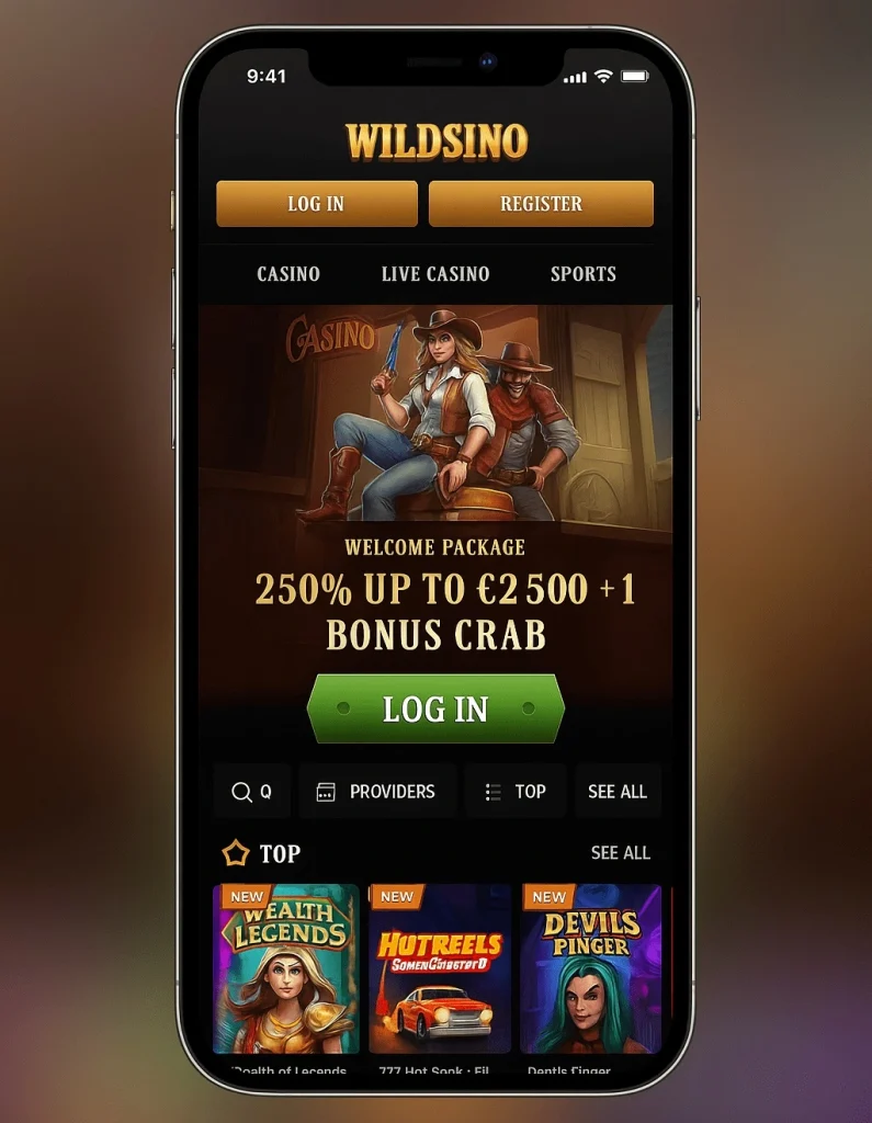 Mobile version of Wildsino casino site