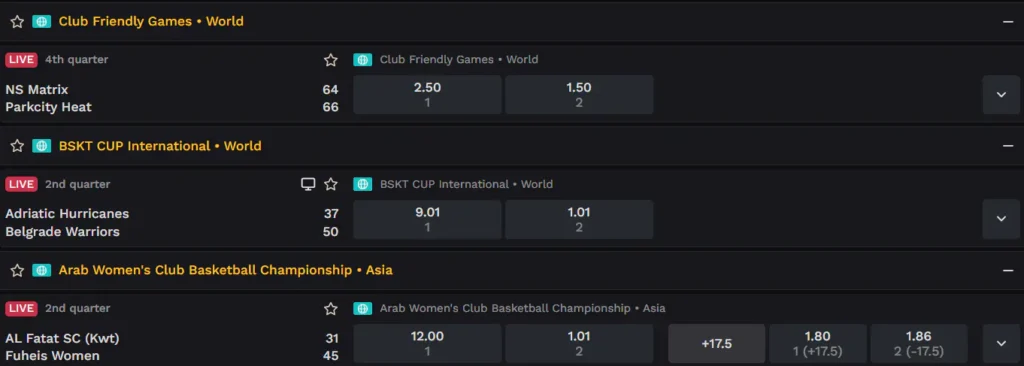 Live betting at Wildsino